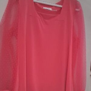 Calvin Klein Vibrant Pink Blouse with Sheer Sleeves